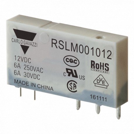 Carlo-gavazzi RSLM001012 CARLO GAVAZZI Electromechanical relay narrow 5 mm, Amperage 6 A, Voltage coil 12VDC, Configuratio..