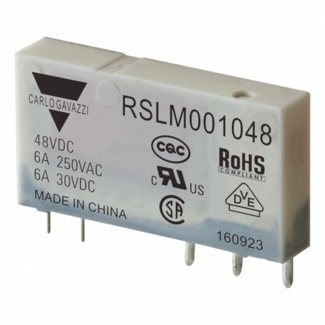 Carlo-gavazzi RSLM001048 CARLO GAVAZZI Electromechanical relay narrow 5 mm, Amperage 6 A, Voltage coil 48VDC, Configuratio..