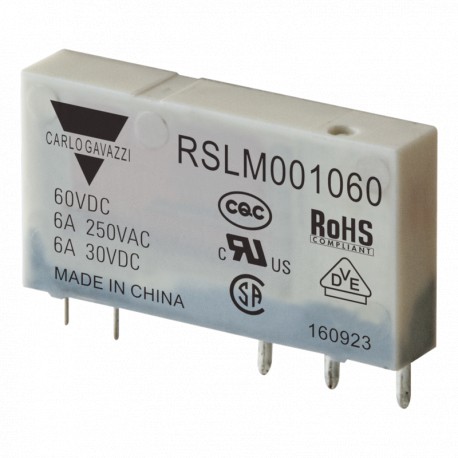 Carlo-gavazzi RSLM001060 CARLO GAVAZZI Electromechanical relay narrow 5 mm, Amperage 6 A, Voltage coil 60VCC, Configuratio..