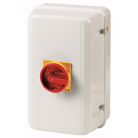 Eaton-moeller T3-4-15682/ST/SVB EATON ELECTRIC Main switch, +steel enclosure, 6p+1N/O+1N/C, Ie 25A, handle red yell..