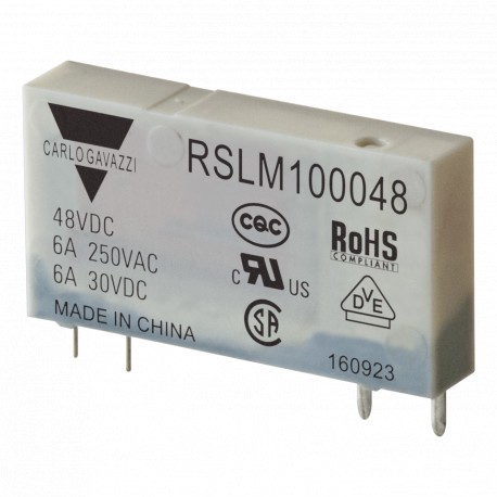 Carlo-gavazzi RSLM100048 CARLO GAVAZZI Electromechanical relay narrow 5 mm, Amperage 6 A, Voltage coil 48VDC, Configuratio..