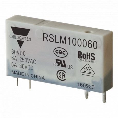 Carlo-gavazzi RSLM100060 CARLO GAVAZZI Electromechanical relay narrow 5 mm, Amperage 6 A, Voltage coil 60VCC, Configuratio..