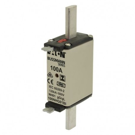 EATON - MOELLER NH FUSE 100A 500V GL/GG SIZE 01 NH FUSE 100A 500V GL/GG SIZE 01 100NHG01BI EATON ELECTRIC Fuse-link, LV, 100 A, AC 500 V, NH01, gL/gG, IEC, ..