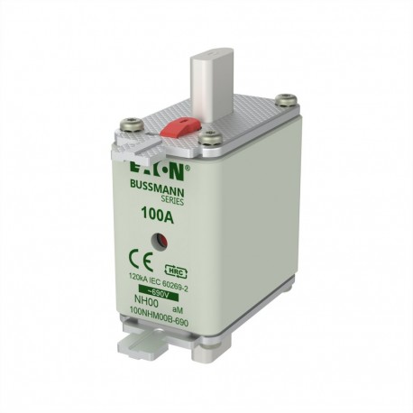EATON - MOELLER 100NHM00B-690 100NHM00B-690 EATON ELECTRIC Fuse-link, LV, 100 A, AC 500 V, NH00, aM, IEC, dual indicator, live gripping lu..