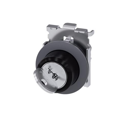 Siemens 3SU1060-4LF21-0AA0 RONIS key-operated switch, 30 mm, round, metal, matte, front ring for flush insta..