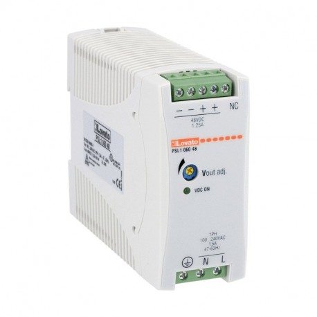 Lovato-electric PSL106048 LOVATO DIN RAIL SWITCHING POWER SUPPLY, SINGLE PHASE. 48VDC, 1.25A / 60W
