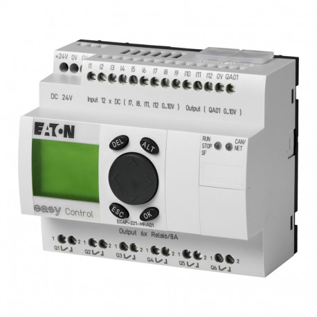 Eaton-moeller EC4P-221-MRAD1 4519734 EATON ELECTRIC Compact PLC, 24 V DC, 12DI(of 4AI), 6DO(R), 1AO, CAN, display