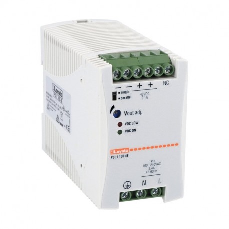 Lovato-electric PSL110048 LOVATO DIN RAIL SWITCHING POWER SUPPLY, SINGLE PHASE. 48VDC, 2.1A / 100W