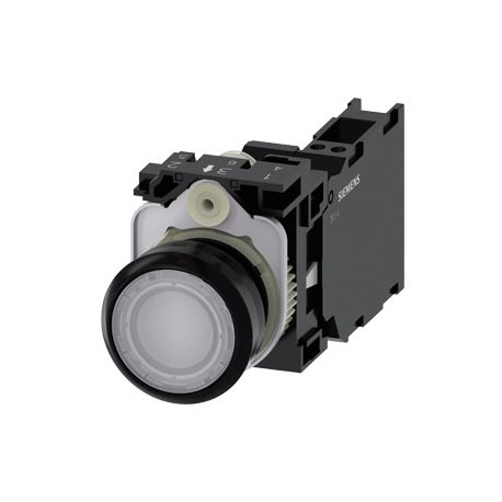 Siemens 3SU1103-0AB70-3BA0 Illuminated pushbutton, 22 mm, round, plastic, clear, pushbutton, flat, momentary..