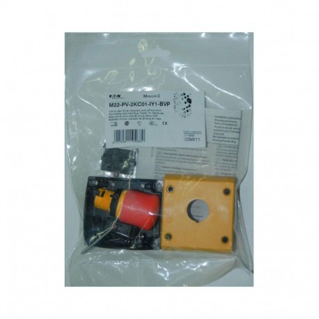 EATON - MOELLER M22-PV-2KC01-IY1-BVP M22-PV-2KC01-IY1-BVP 110939 Y7-110939 EATON ELECTRIC Emergency stop button in enclosure, complete device