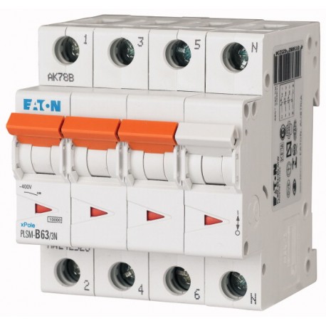 Eaton-moeller PLSM-D63/3N-MW Y7-113165 EATON ELECTRIC Over current switch, 63A, 3pole+N, type D characteristic