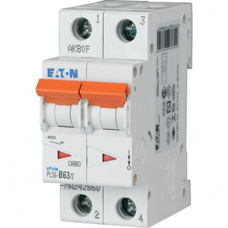 EATON - MOELLER PLS6-D63/2 PLS6-D63/2 113405 Y7-113405 EATON ELECTRIC Miniature circuit breaker (MCB), 63A, 2 p, type D characteristic
