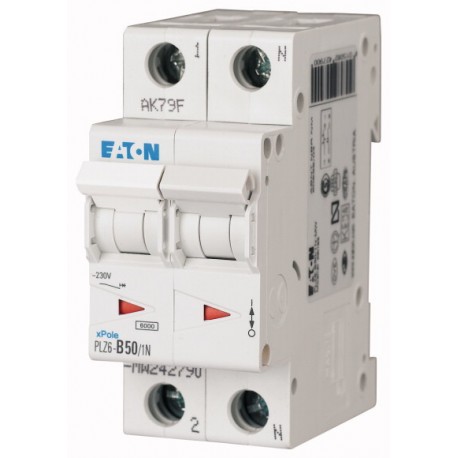 Eaton-moeller PLZ6-D50/1N Y7-113430 EATON ELECTRIC Miniature circuit breaker (MCB), 50A, 1pole+N, type D characteri..