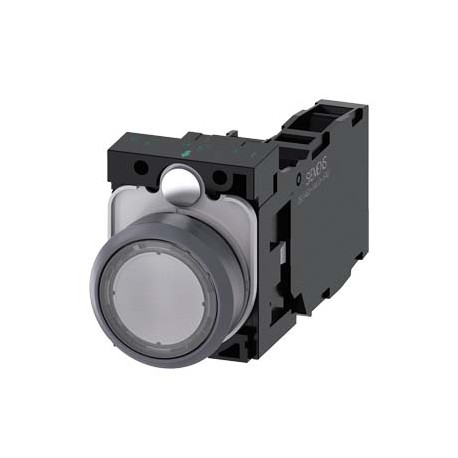 Siemens 3SU1136-0AB70-1FA0 Illuminated pushbutton, 22 mm, round, plastic with metal front ring, clear, pushb..