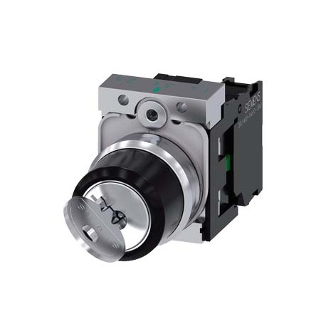 Siemens 3SU1150-4BF01-3PA0 RONIS key-operated switch, 22 mm, round, metal, shiny, lock number SB30, with 2 k..
