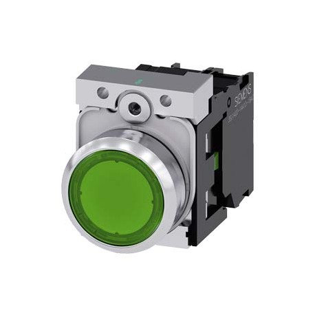 Siemens 3SU1152-0AB70-3BA0 Illuminated pushbutton, 22 mm, round, metal, shiny, clear, pushbutton, flat, mome..