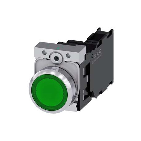 Siemens 3SU1153-0AB70-1FA0 Illuminated pushbutton, 22 mm, round, metal, shiny, clear, pushbutton, flat, mome..