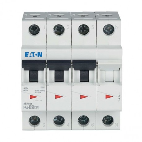 EATON - MOELLER FAZ-D50/3N FAZ-D50/3N 115380 Y7-115380 EATON ELECTRIC Over current switch, 50A, 3pole+N, type D characteristic