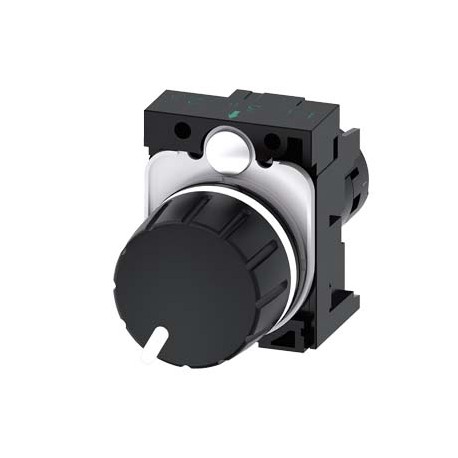 Siemens 3SU1200-2PS10-1AA0 Potentiometer, compact, 22 mm, round, plastic, black, 10k ohm, with holder, screw..