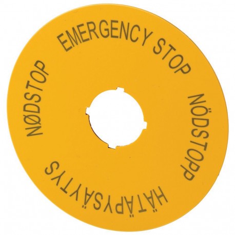 Eaton-moeller M22-XAK14 Y7-121088 EATON ELECTRIC Label, emergency stop, D 90mm, yellow, EN, SV, FI, DA