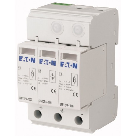 EATON - MOELLER SPPT2PA-1000-2+1PE-AX SPPT2PA-1000-2+1PE-AX 132665 EATON ELECTRIC Plug-in surge arrester with auxiliary contact, 1000 V DC, 2+Npol..