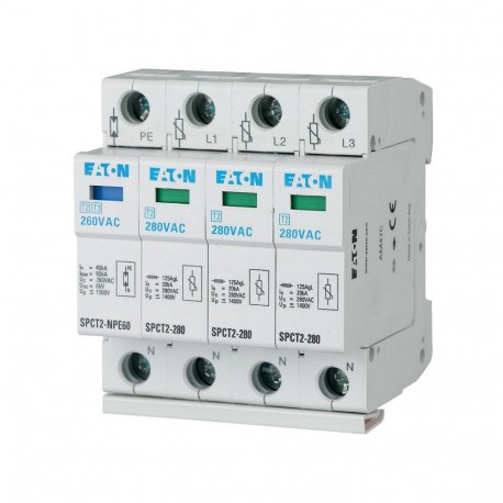 EATON - MOELLER SPCT2-280-3+NPE SPCT2-280-3+NPE 167620 Y7-167620 EATON ELECTRIC Plug-in surge arresters, 3pole+N, 280VAC, 20 kA