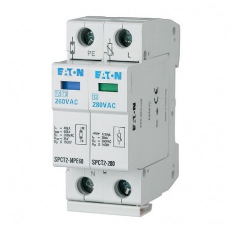 Eaton-moeller SPCT2-385-1+NPE Y7-167623 EATON ELECTRIC Plug-in surge arresters, 1pole+N, 385VAC, 20 kA