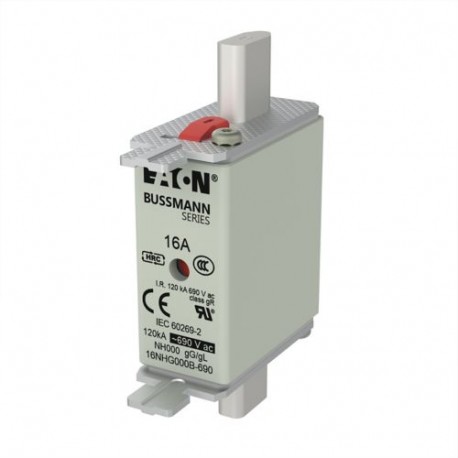 EATON - MOELLER NH FUSE 16A 690V SIZE 000 GG MGL NH FUSE 16A 690V SIZE 000 GG MGL 16NHG000B-690 EATON ELECTRIC Fuse-link, high speed, 80 A, AC 690 V, size 00..