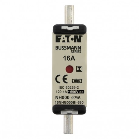 EATON - MOELLER Low Voltage - NH Low Voltage NH 16NHG000BI-690 EATON ELECTRIC Fuse-link, LV, 16A, AC 690 V, NH000, gL/gG, IEC, dual indicator..