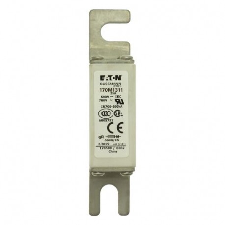 Eaton-moeller FUSE 25A 690V 000U/80 GR UC EATON ELECTRIC Fuse-link, high speed, 25 A, AC 690 V, DIN 000, 21 x 40 ..