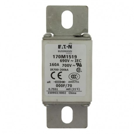 Eaton-moeller FUSE 100A 690V 000F/70 AR UR EATON ELECTRIC Fuse-link, high speed, 100 A, AC 690 V, size 000, 24 x ..