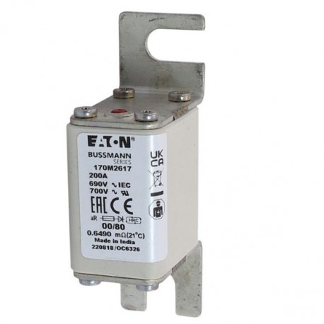 Eaton-moeller FUSE 200A 690V 00/80 AR UR EATON ELECTRIC Fuse-link, high speed, 200 A, AC 690 V, DIN 00, 30 x 51 x..