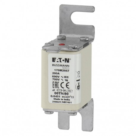 Eaton-moeller FUSE 200A 690V 00TN/80 AR UR EATON ELECTRIC Fuse-link, high speed, 200 A, AC 690 V, DIN 00, aR, DIN..