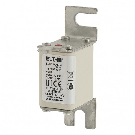 Eaton-moeller FUSE 400A 690V 00TN/80 AR UR EATON ELECTRIC Fuse-link, high speed, 400 A, AC 690 V, DIN 00, 30 x 51..