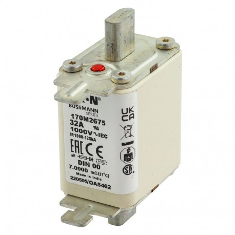 Eaton-moeller FUSE 32A 1000V DIN 00 AR EATON ELECTRIC Fuse-link, high speed, 25 A, AC 1000 V, DIN 00, aR, DIN, IE..