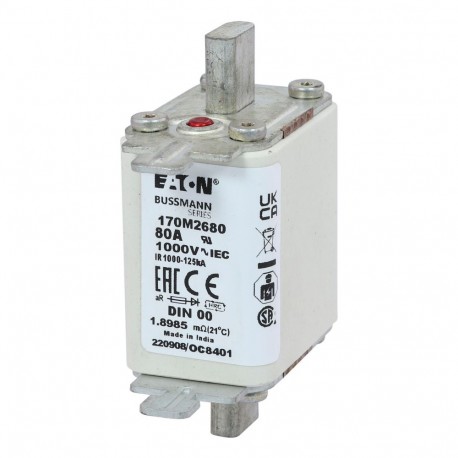 Eaton-moeller FUSE 80A 1000V DIN 00 AR EATON ELECTRIC Fuse-link, high speed, 20 A, AC 1000 V, DIN 00, aR, DIN, IE..