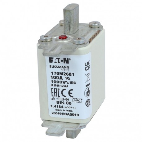 Eaton-moeller FUSE 100A 1000V DIN 00 AR EATON ELECTRIC Fuse-link, high speed, 25 A, AC 1000 V, DIN 00, aR, DIN, I..