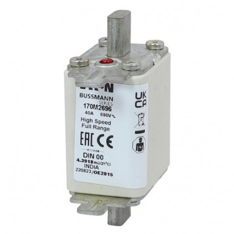 Eaton-moeller FUSE 40A 690V DIN 00 GR EATON ELECTRIC Fuse-link, high speed, 40 A, AC 690 V, DIN 00, 30 x 67 x 100..