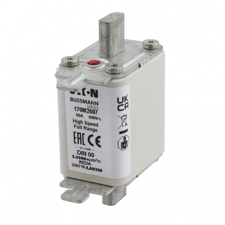 Eaton-moeller FUSE 50A 690V DIN 00 GR EATON ELECTRIC Fuse-link, high speed, 50 A, AC 690 V, DIN 00, 30 x 51 x 100..