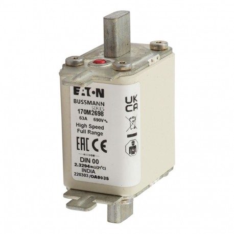 Eaton-moeller FUSE 63A 690V DIN 00 GR EATON ELECTRIC Fuse-link, high speed, 63 A, AC 690 V, DIN 00, 30 x 51 x 100..