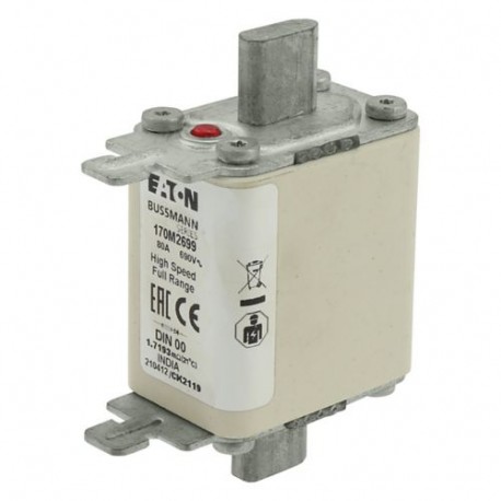 Eaton-moeller FUSE 80A 690V DIN 00 GR EATON ELECTRIC Fuse-link, high speed, 80 A, AC 690 V, DIN 00, 30 x 51 x 100..