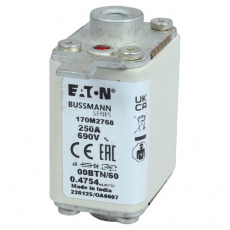 Eaton-moeller FUSE 250A 690V 00BTN/60 AR EATON ELECTRIC Fuse-link, high speed, 250 A, AC 690 V, size 00, 30 x 62 ..