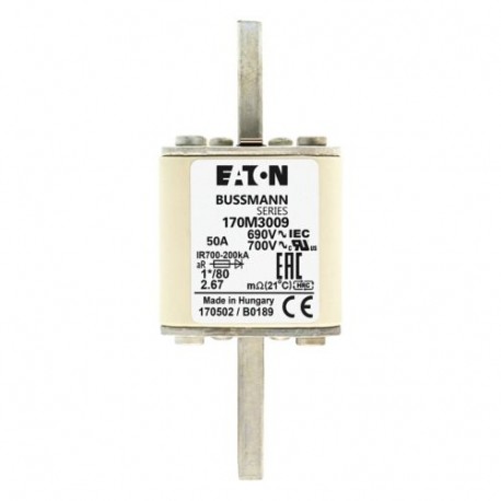 Eaton-moeller FUSE 50A 690V 1*/80 AR UC EATON ELECTRIC Fuse-link, high speed, 50 A, AC 690 V, compact DIN 1, 45 x..
