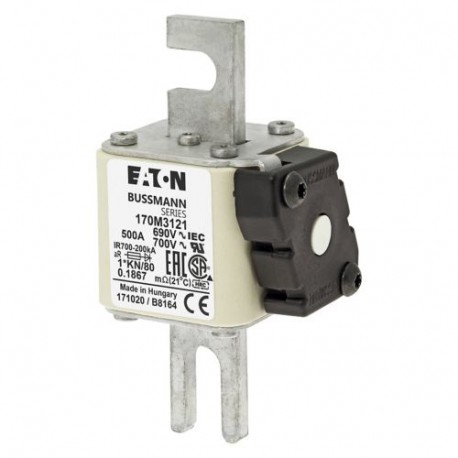 Eaton-moeller FUSE 500A 690V 1*KN/80 AR UC EATON ELECTRIC Fuse-link, high speed, 500 A, AC 690 V, compact DIN 1, ..