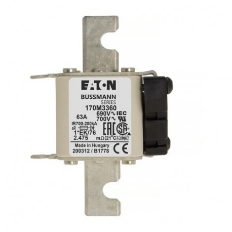 Eaton-moeller FUSE 63A 690V 1*EK/76 AR UC EATON ELECTRIC Fuse-link, high speed, 63 A, AC 690 V, compact size 1, 4..