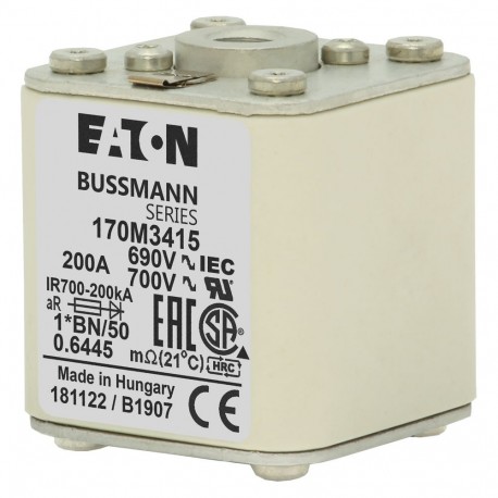 Eaton-moeller FUSE 200A 690V 1*BN/50 AR UC EATON ELECTRIC Fuse-link, high speed, 200 A, AC 690 V, compact size 1,..