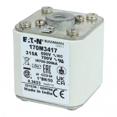 Eaton-moeller FUSE 315A 690V 1*BN/50 AR UC EATON ELECTRIC Fuse-link, high speed, 315 A, AC 690 V, compact size 1,..