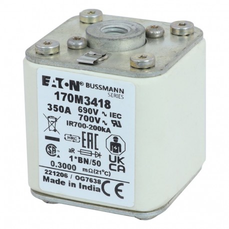 Eaton-moeller FUSE 350A 690V 1*BN/50 AR UC EATON ELECTRIC Fuse-link, high speed, 350 A, AC 690 V, compact size 1,..