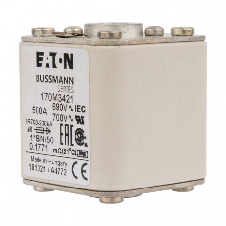 Eaton-moeller FUSE 500A 690V 1*BN/50 AR UC EATON ELECTRIC Fuse-link, high speed, 500 A, AC 690 V, compact size 1,..