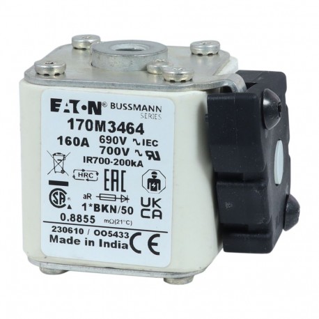 Eaton-moeller FUSE 160A 690V 1*BKN/50 AR UC EATON ELECTRIC Fuse-link, high speed, 160 A, AC 690 V, compact size 1..